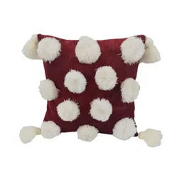 THROWPILLOW Maroon & White Embellished Velvet Square Cushion Covers-picture-10