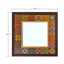 Creative Touch Red & Brown Printed Wooden Square Shaped Wall Mirror image 4