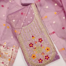 Panzora Floral Woven Design Sequnnied Jacquard Unstitched Dress Material image 3