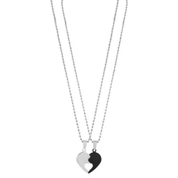two colour two half Silver and black Tone Heartshape Love Chain Pendant-image-28