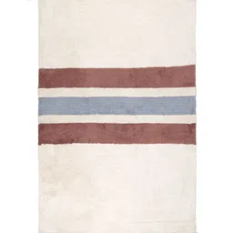 THEGASBH Cream Geometric Printed Shaggy Cotton Carpet image 2