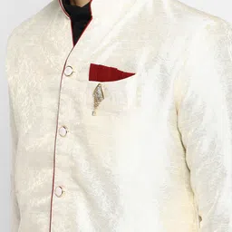 ROYAL KURTA Men Cream-Coloured Summer Sheers Silk Floral Print Kurta image 3