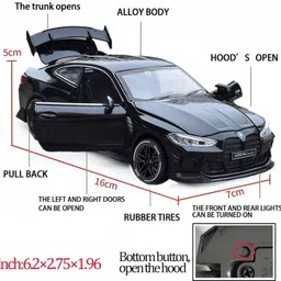 gknex BMW M4 1:32 Diecast Alloy Car with Pullback, Sound & LED Light Toy image 2