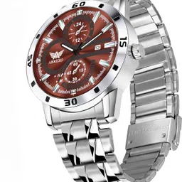 abrexo Chronograph Look Brown Dial Date Working Silver Quartz Watch For Boys Analog Watch - For Men Abx4022-SL BR image 2