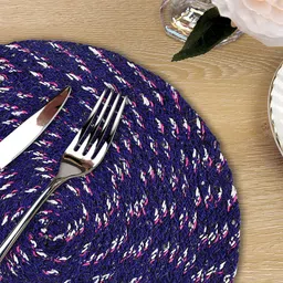 Kuber Industries Blue & Pink 4 Pieces printed Cotton Round Shape Table Placemats image 4