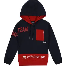 PLUM TREE Boys Typography Printed Hooded Cotton Sweatshirt image 1