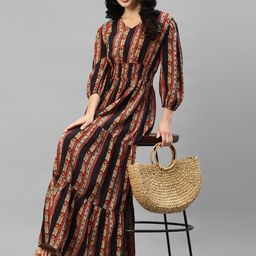 Krunal Raiyani Ethnic Motifs Printed Tiered V-Neck Fit & Flare Maxi Dress-picture-42