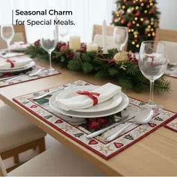 PRAKARTIK 4-Pcs Red & Beige Printed Pure Cotton Heat Resistant Table Placemats image 3