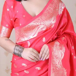 all about you Woven Design Zari Banarasi Saree With Blouse Piece image 3