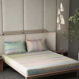 DDecor Cotton Striped 144 TC King Bedsheet with 2 Pillow Covers 274 CM X 274 CM-picture-36