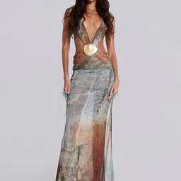 LULU & SKY Women Abstract Printed Halter Neck Maxi Dress-picture-28