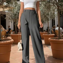 COVZ Women Smart Loose Fit High-Rise Easy Wash Trousers image 3