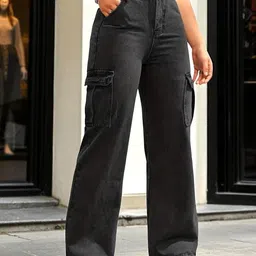 ROBECULT COLLECTION Women Comfort Wide Leg High-Rise Stretchable Cargo Jeans image 5