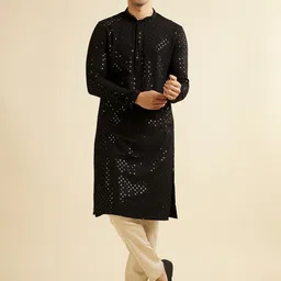 Manyavar Men Ethnic Motifs Embroidered Regular Sequinned Kurta with Pyjamas-picture-12