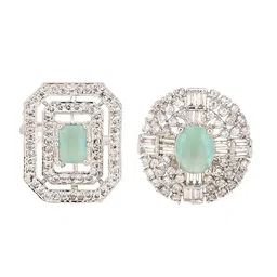 Opal Touch Set Of 2 Rhodium-Plated Cubic Zirconia-Studded Adjustable Finger Ring image 2
