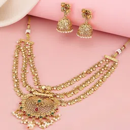 Peora Gold-Plated Stones & Beads-Studded 3 Layered Jewellery Set-picture-10