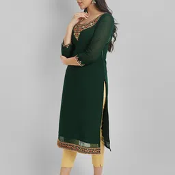femvy Women Embroidered Georgette Straight Kurta image 2