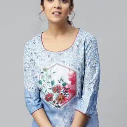 AURELIA Women Blue Floral Printed Regular Kurta image 2