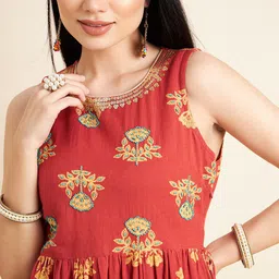 all about you Floral Printed Sequinned Pleated Pure Cotton Anarkali Kurta image 2