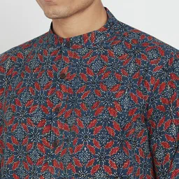 Fabindia Men Blue & Red Ethnic Motifs Printed Kurta image 2