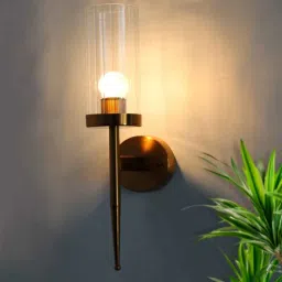 shree kala home decor Modern Golden Finish Wall Sconce with Ribbed Clear Glass-picture-19