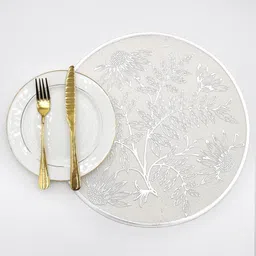 Dakshya Industries Silver Toned 6 Pieces Floral Design Rectangle Table Placemats image 3