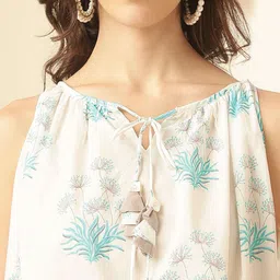 KALINI Floral Printed Tie-Up Neck Sleeveless Cotton A-Line Dress image 2