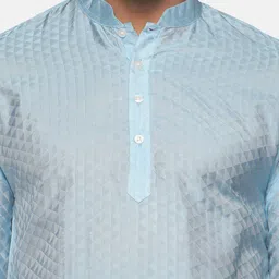 Sethukrishna Men Blue Art Silk Mandarin Collar Kurta image 2