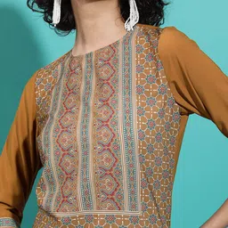 Vishudh Rust Ethnic Motifs Printed Straight Kurta image 2
