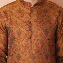 Jompers Ethnic Motifs Printed Mandarin Collar Cotton Curved A-Line Kurta image 2