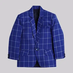 Jeetethnics Boys Navy Blue & White 4 Piece Single-Breasted Checked Suit With Bow image 5