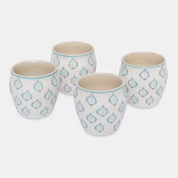 Living scapes by Pantaloons Blue & White 4-Pieces Printed Stoneware Glossy Kulladhs 180 ml image 3