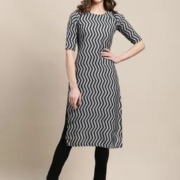 7threads KALINI Women Pack Of 2 Blue & Grey Geometric Printed Crepe Kurta image 2