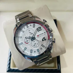 fenton Trendy Chronograph Watch, Stainless Steel Case, Grey Leather Strap-Grey::White Analog Watch - For Men FNW-DSL-17-GREY_Sp - Curen - White image 3