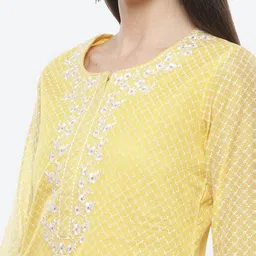 Biba Women Yellow Floral Embroidered Kurta with Salwar & Dupatta image 5