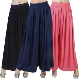 zariya enterprises Pack of 3 Women Flared Black, Dark Blue, Pink Lycra Blend Trousers-picture-14