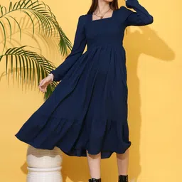 sheetal associates Women Fit and Flare Dark Blue Below Knee Dress-picture-19