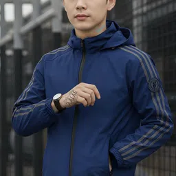 futse peno Men Solid, Striped Casual Jacket image 2