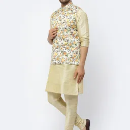 ts lifestyle Men Dupion Silk Kurta Pyjama Ethnic Jacket Set image 3