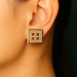 choudhrytrade Gold_Cystal_Rectangle_1100 Crystal, Silver, Gold Stud Earring, Tassel Earring image 2