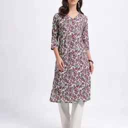 Anouk Rustic Floral Printed Pure Cotton V-Neck Straight Kurta image 4