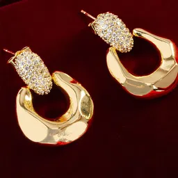 aadita Gold-Plated Artificial Stones Studded Contemporary Drop Earrings image 5