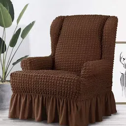 Myntra Elegant Homes Brown Bubble Stretchable Wing Chair Cover With Arms-picture-37