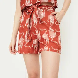 max Women Conversational Printed Mid-Rise Shorts With Belt-picture-54