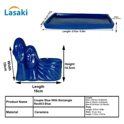 LASAKI Couple Blue Ceramic Handmade Planter With Plate image 5