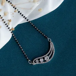 Opal Touch Rhodium-Plated Artificial Stones Studded And Beaded Mangalsutra image 1