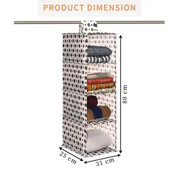 Kuber Industries Brown & White 2 Pieces Printed Foldable 4 Shelf Hanging Closet Organisers image 2