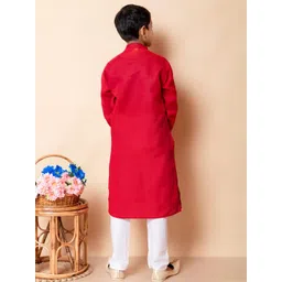 HUMAN CHOICE Boys Red Cotton Blend Embroidered Kurta & Pyjamas image 4