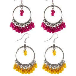 Combo Silver Oxidize Pink & Yellow Earrings for Girls-image-38