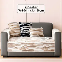 DREAM CARE Grey & Beige Striped Polyester 3 Piece Sofa Cover With Arms image 4